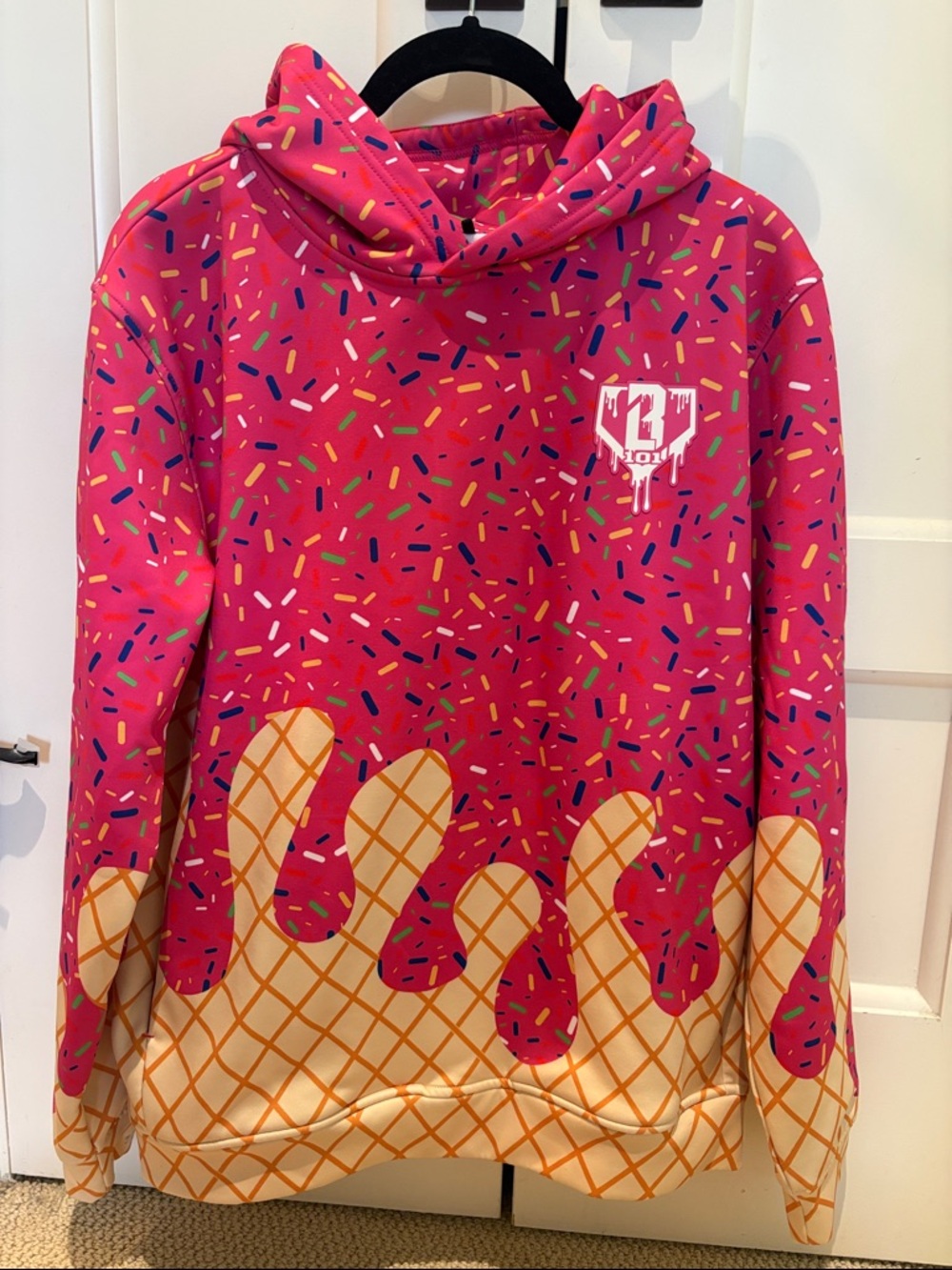 Baseball Lifestyle Pink Sprinkle Hoodie with Waffle Cone Drip Adult Small